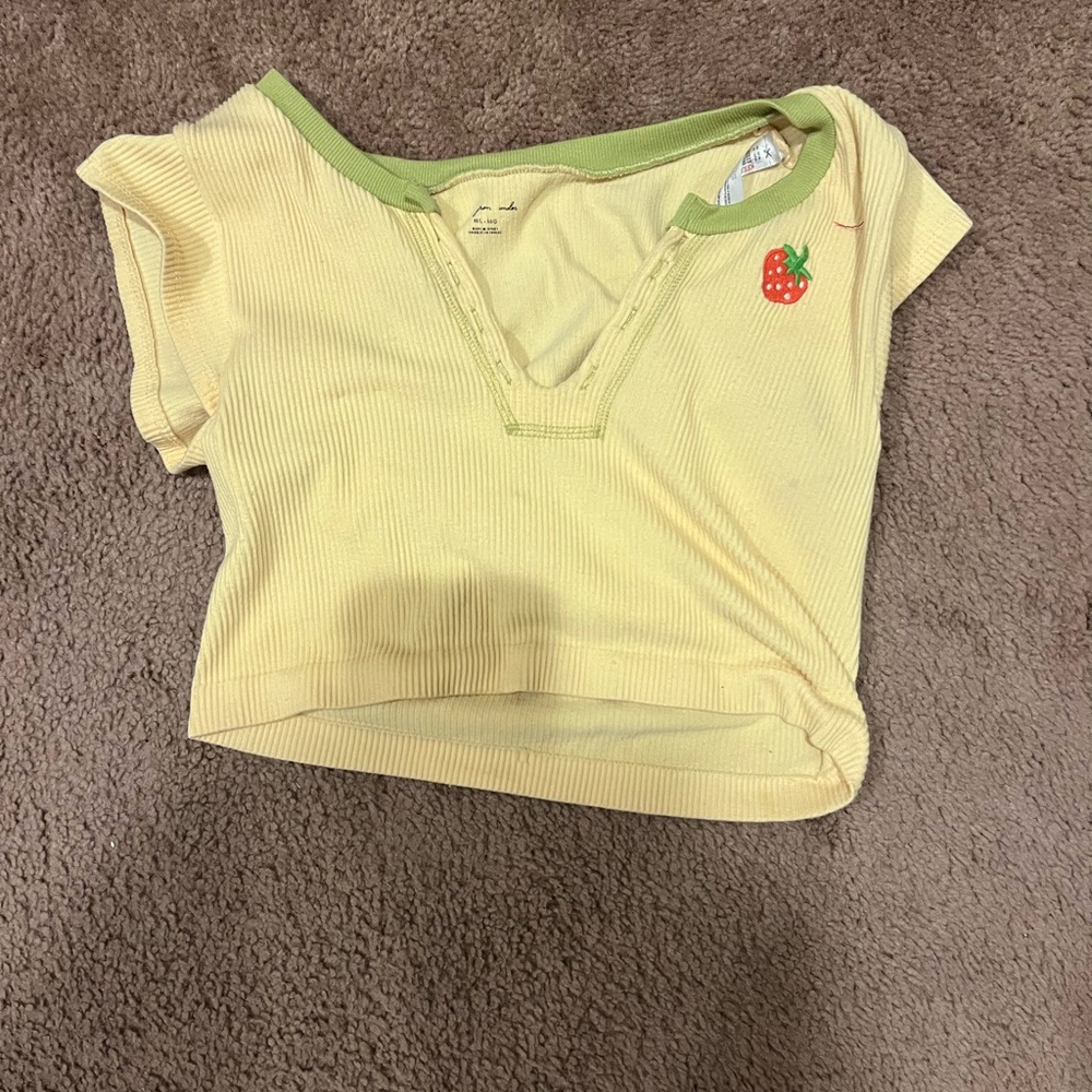 Urban Outfitters Yellow Short Sleeve Tee with Strawberry Detail
